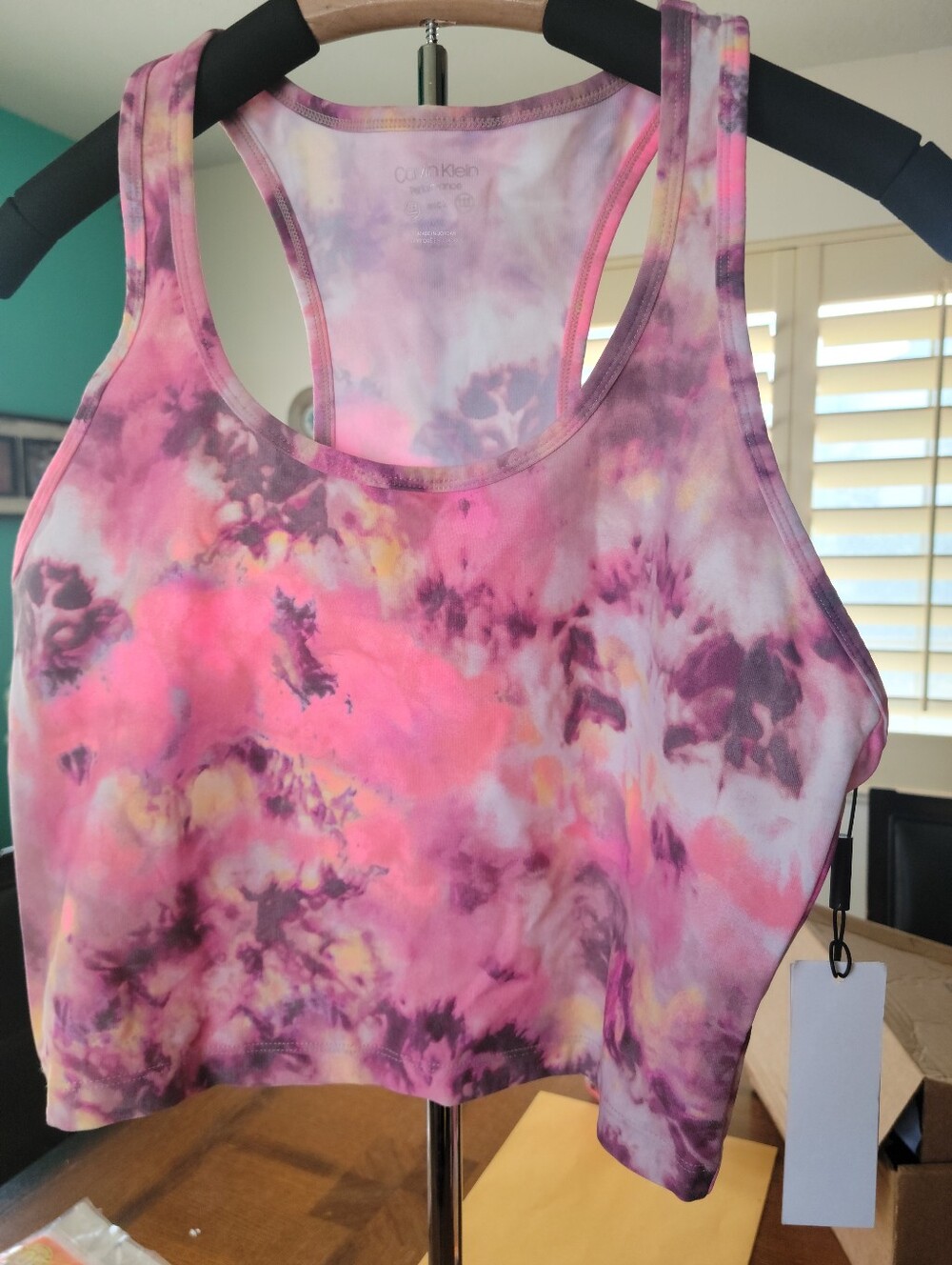 Calvin Klein Pink Purple Yellow Tie-Dye Racerback Crop Performance Tank